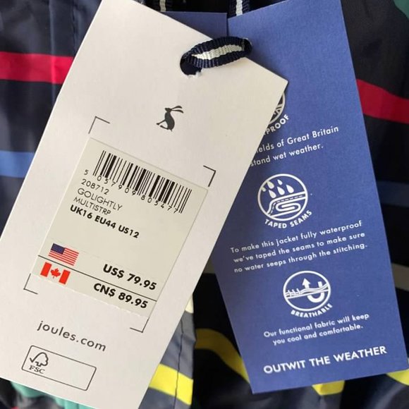 Joules Navy Multicolor Stripe Rain Coat-NWT- SZ 8, 10 & 12 - Picture 5 of 5